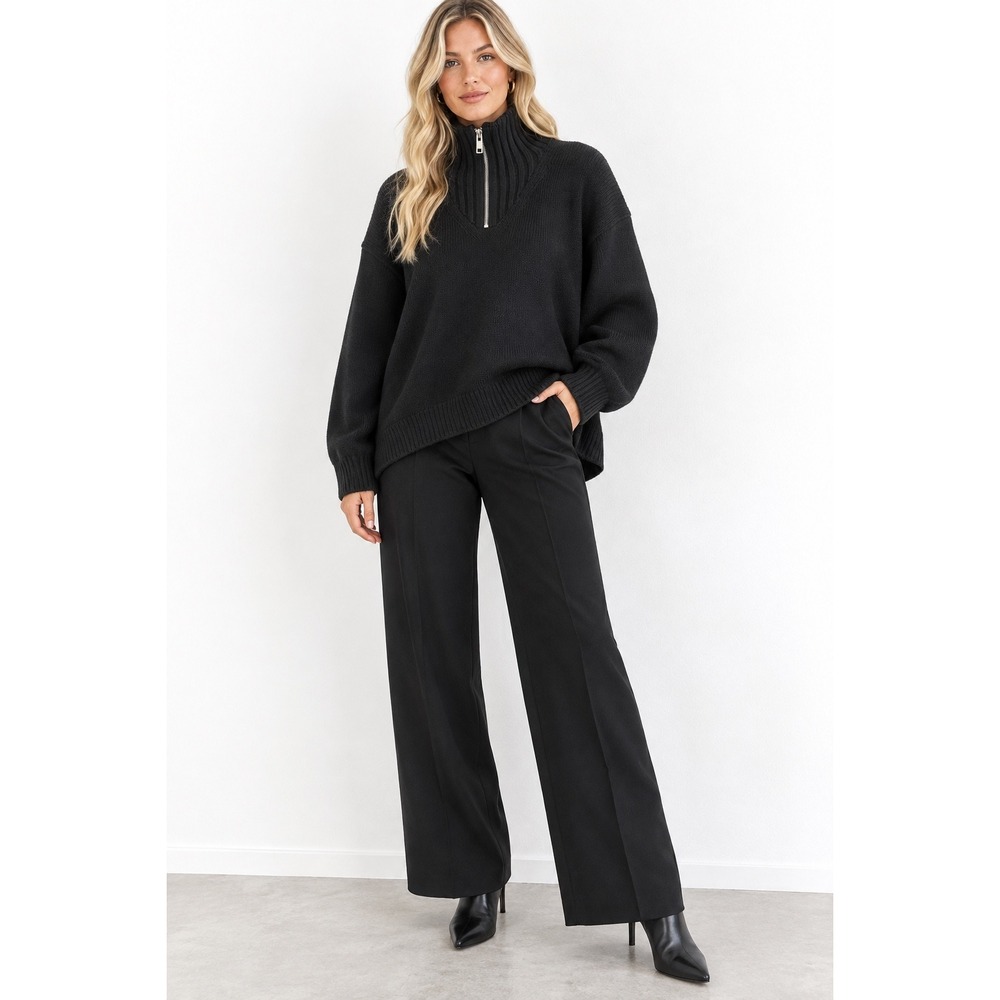 Alexander Wang Half Zip Sweater Medium Black Wool Blend Oversized Pullover‎